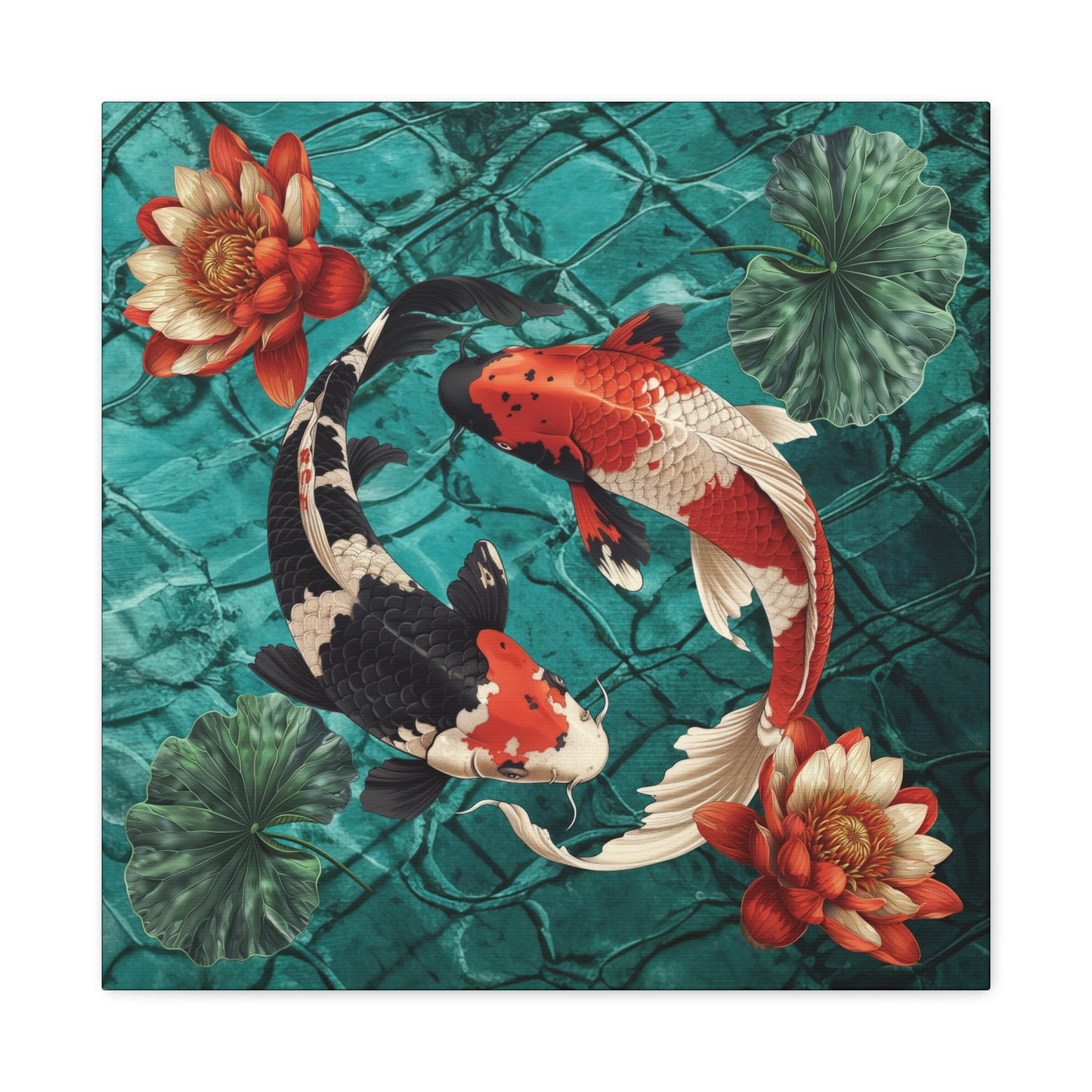 Koi Fish and Flowers Canvas Gallery Wrap